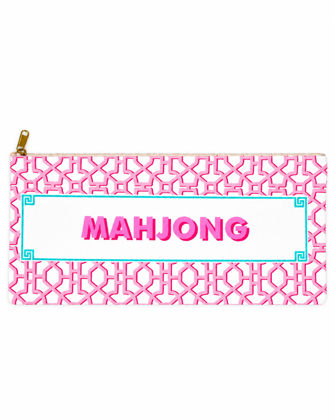 Printed Pink Mahjong Tiles Zip Pouch