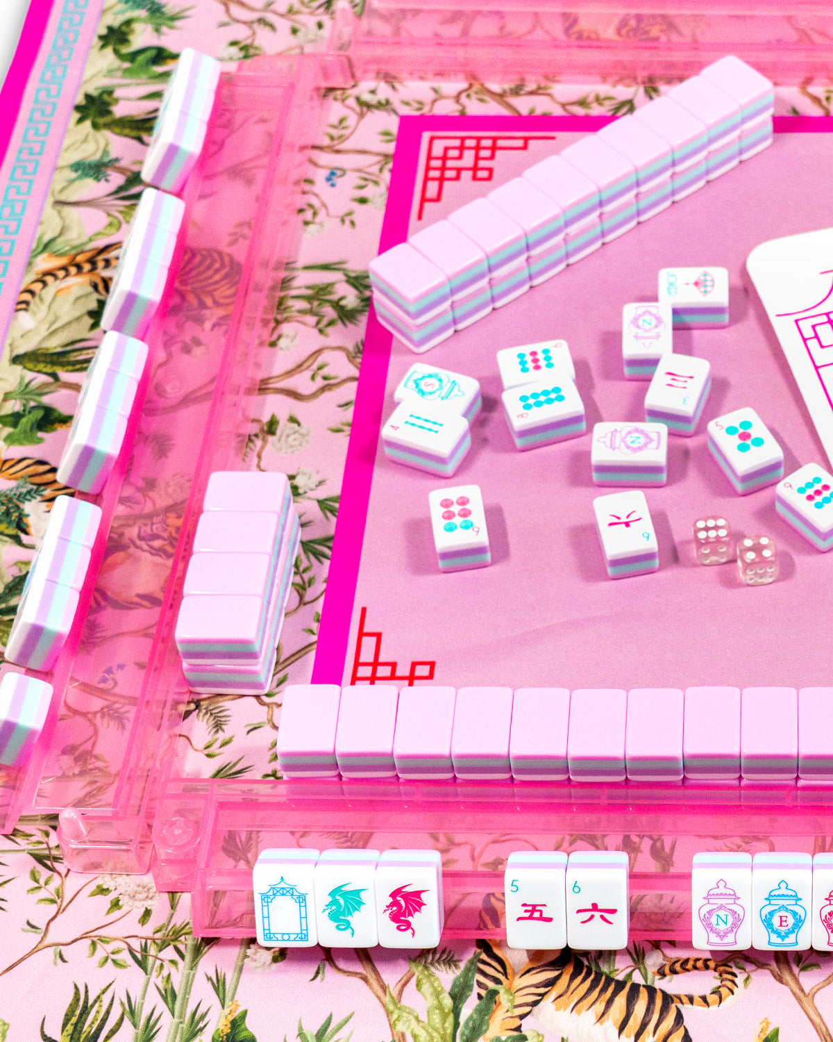 Pink Acrylic Mahjong Racks with Pushers