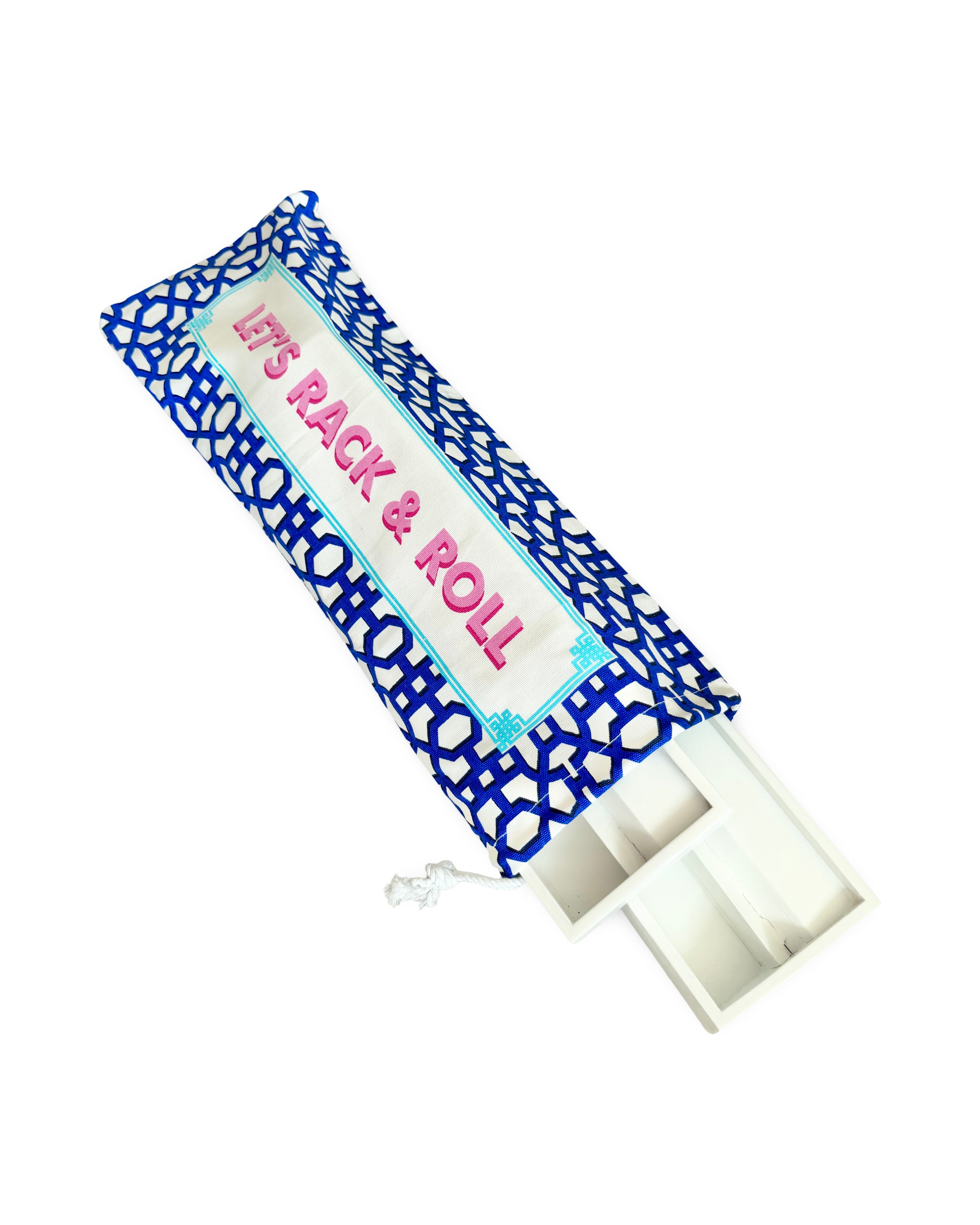 Printed Indigo Rack & Roll Mahjong Wooden Rack Cover