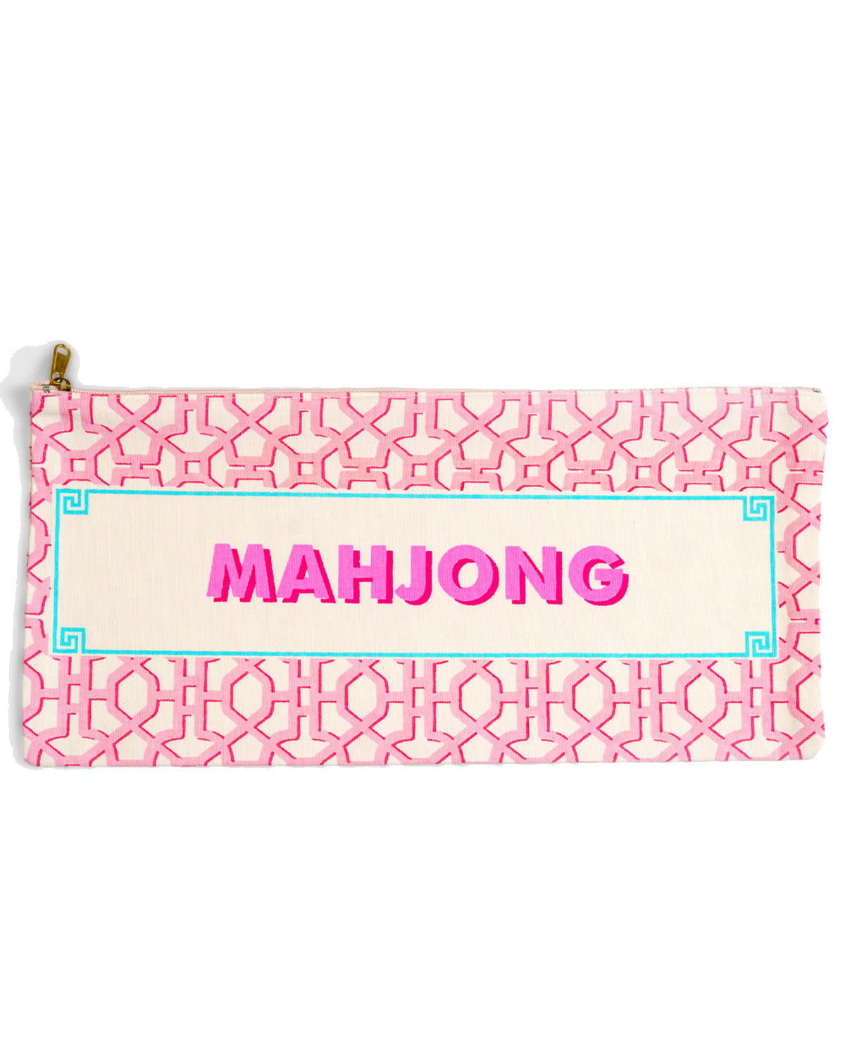 Printed Pink Mahjong Tiles Zip Pouch