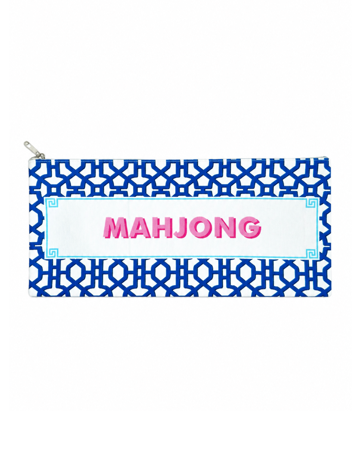 Printed Indigo Mahjong Tiles Zip Pouch