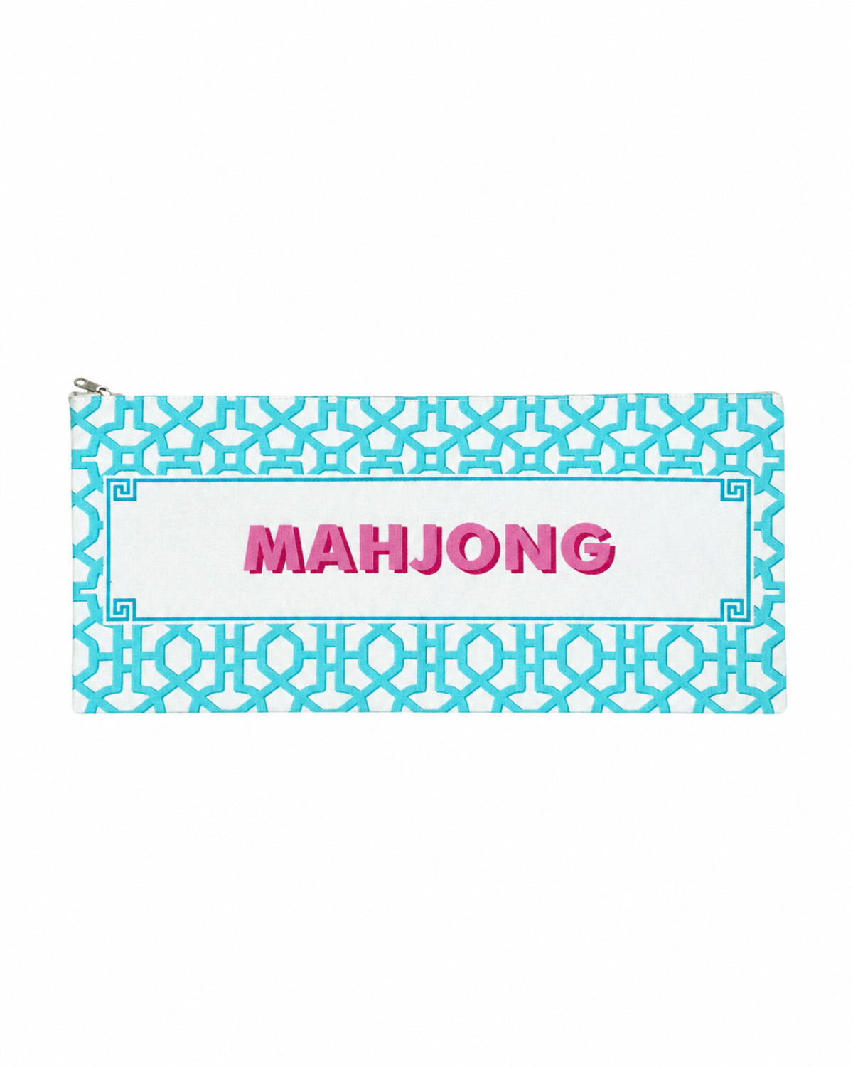 Printed Aqua Mahjong Tiles Zip Pouch