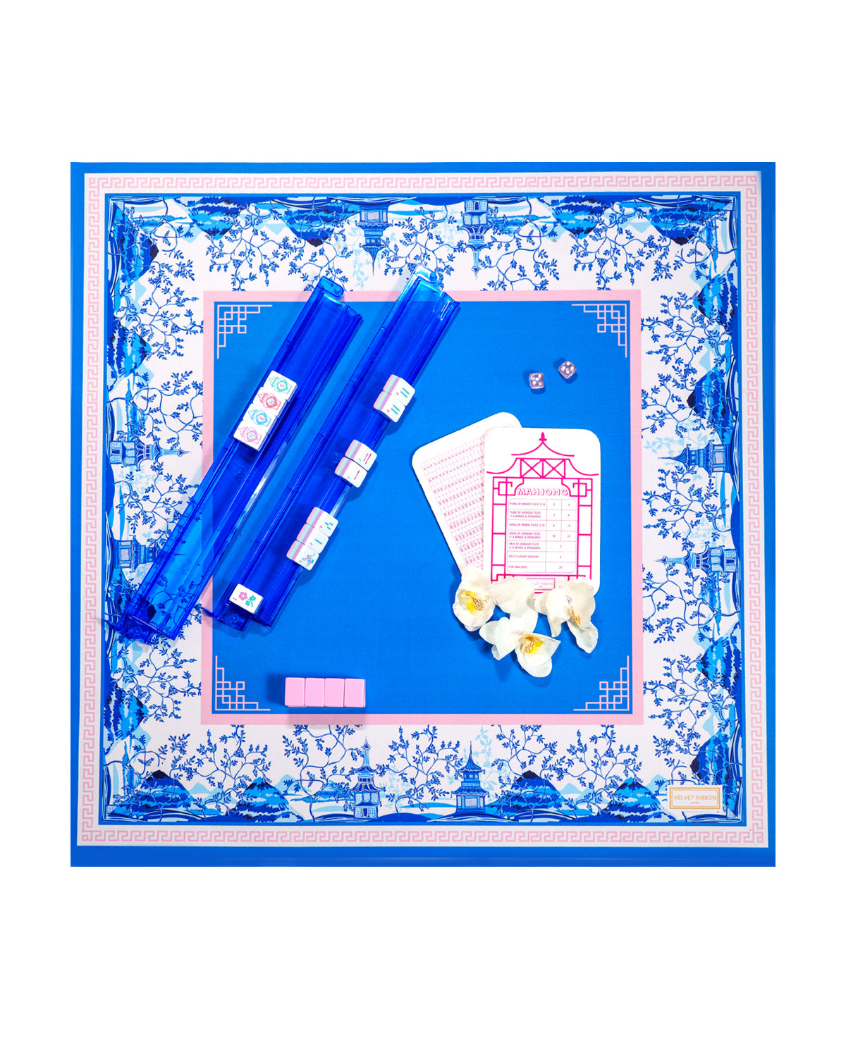 Chinoiserie Printed Mahjong Mat with Cover