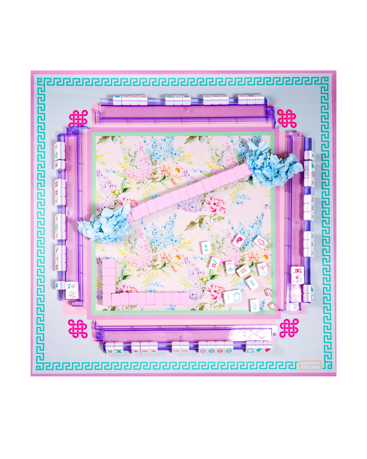 Floral Printed Mahjong Mat with Cover