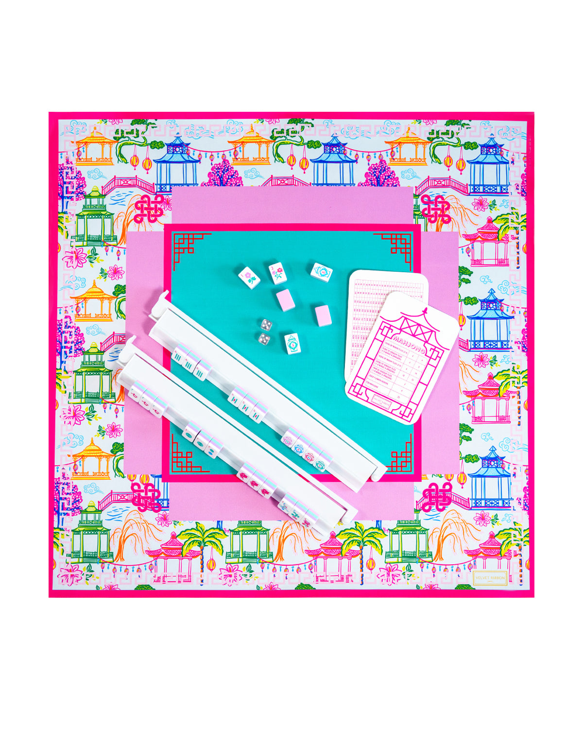 Pagoda Printed Mahjong Mat with Cover