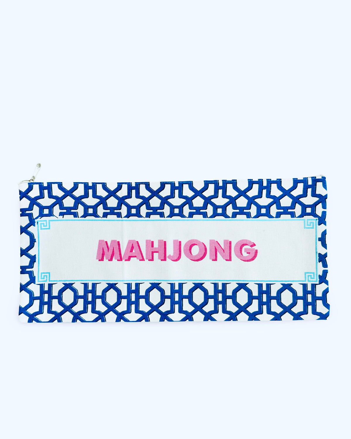 Printed Indigo Mahjong Tiles Zip Pouch
