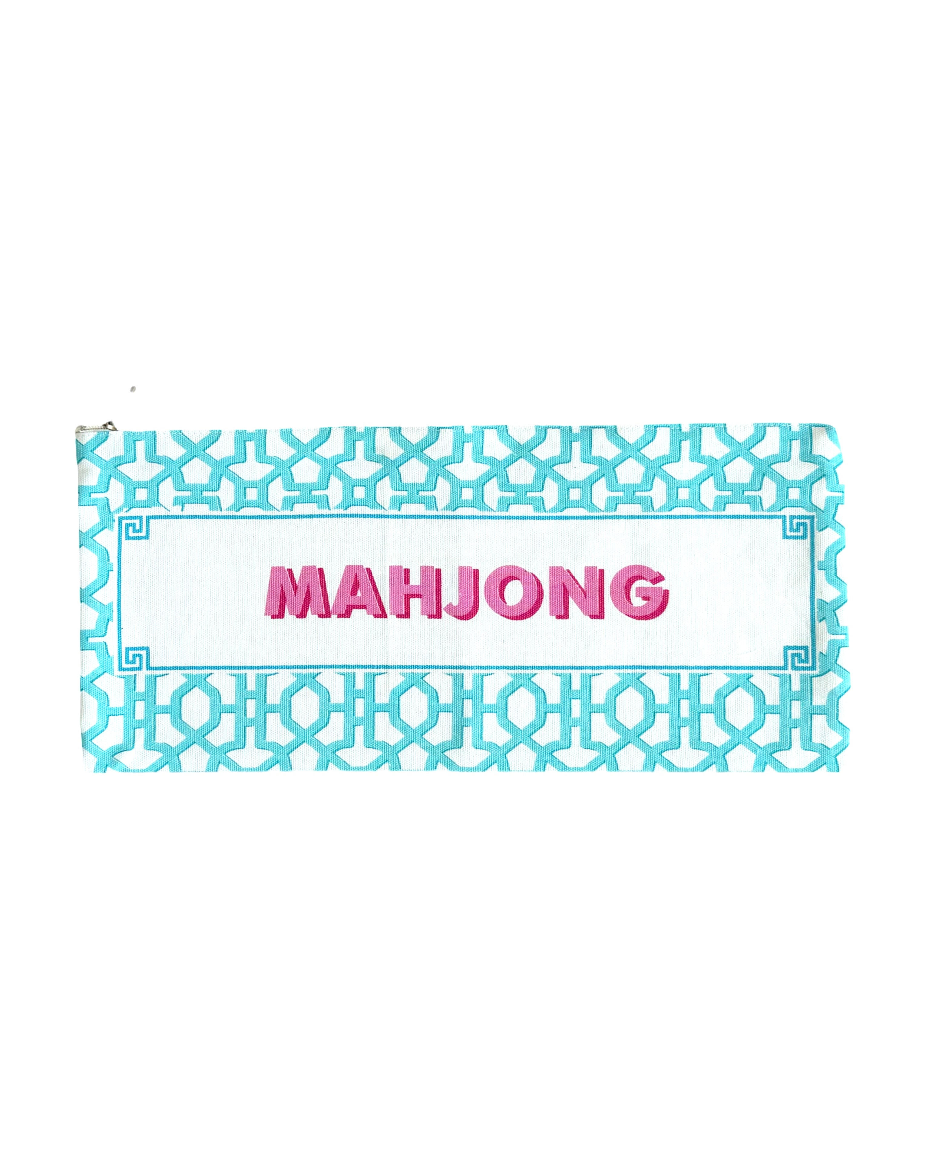Printed Aqua Mahjong Tiles Zip Pouch