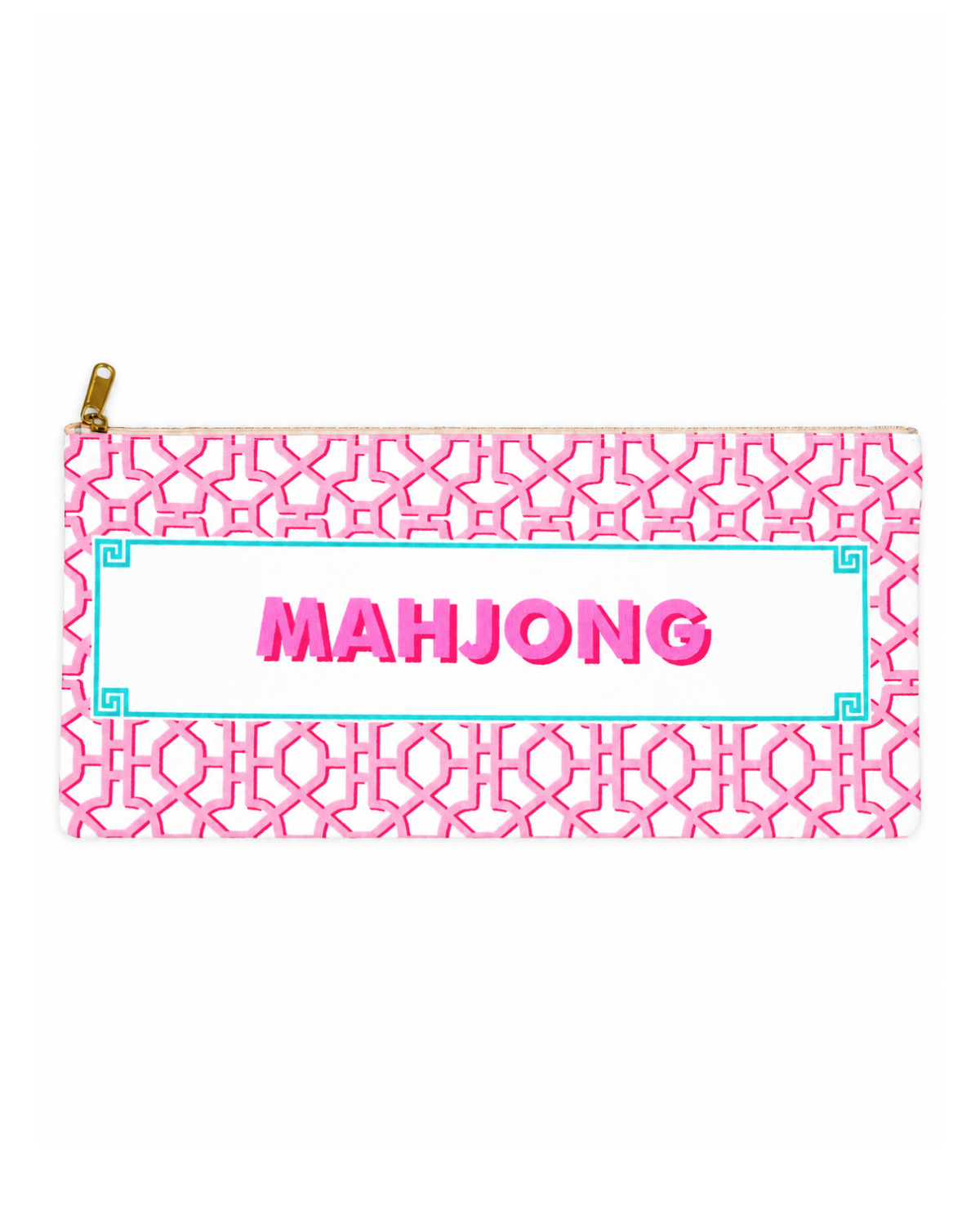 Printed Pink Mahjong Tiles Zip Pouch
