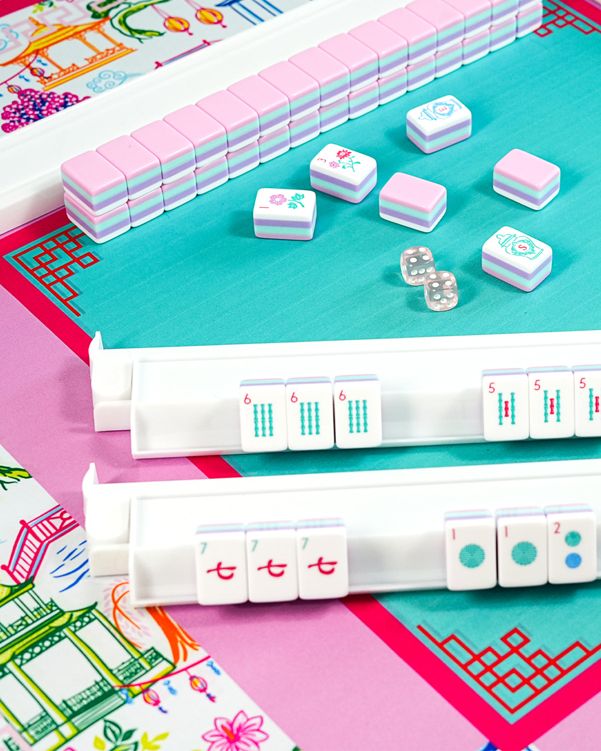 White Acrylic Mahjong Racks with Pushers